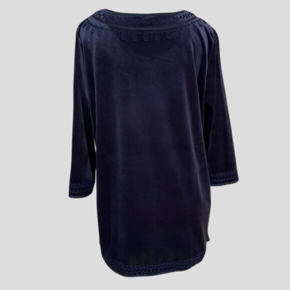 Tradition Blue Velvet Sequined & Embroidered Top - Picture 2 of 12